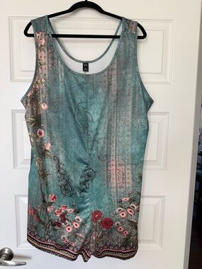 SHEIN Teal Floral Sleeveless Short Jumpsuit